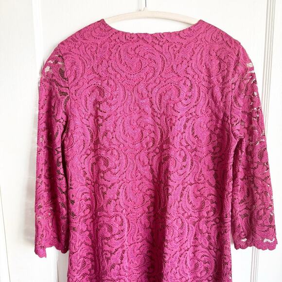 Garnet Hill Burgundy Lace Sheath Dress 3/4 Sleeve Scalloped Hemline 2 Classy - Picture 12 of 13